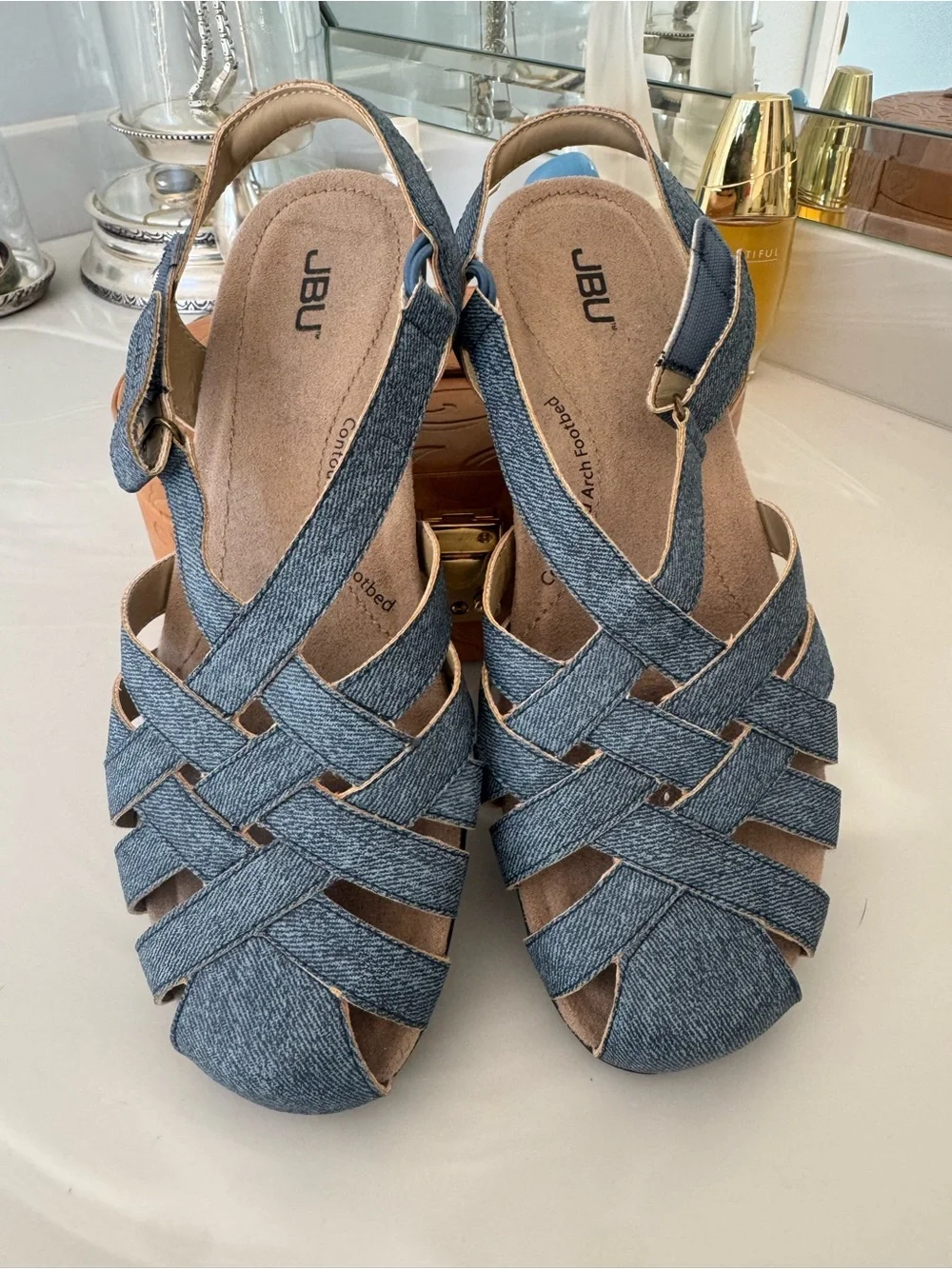 JBU Women's Denim Woven Slingback Sandals - Blue US 8.5M